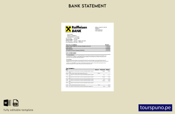listo para imprimir plantilla de Excel de extracto bancario Raiffeisen de Eslova